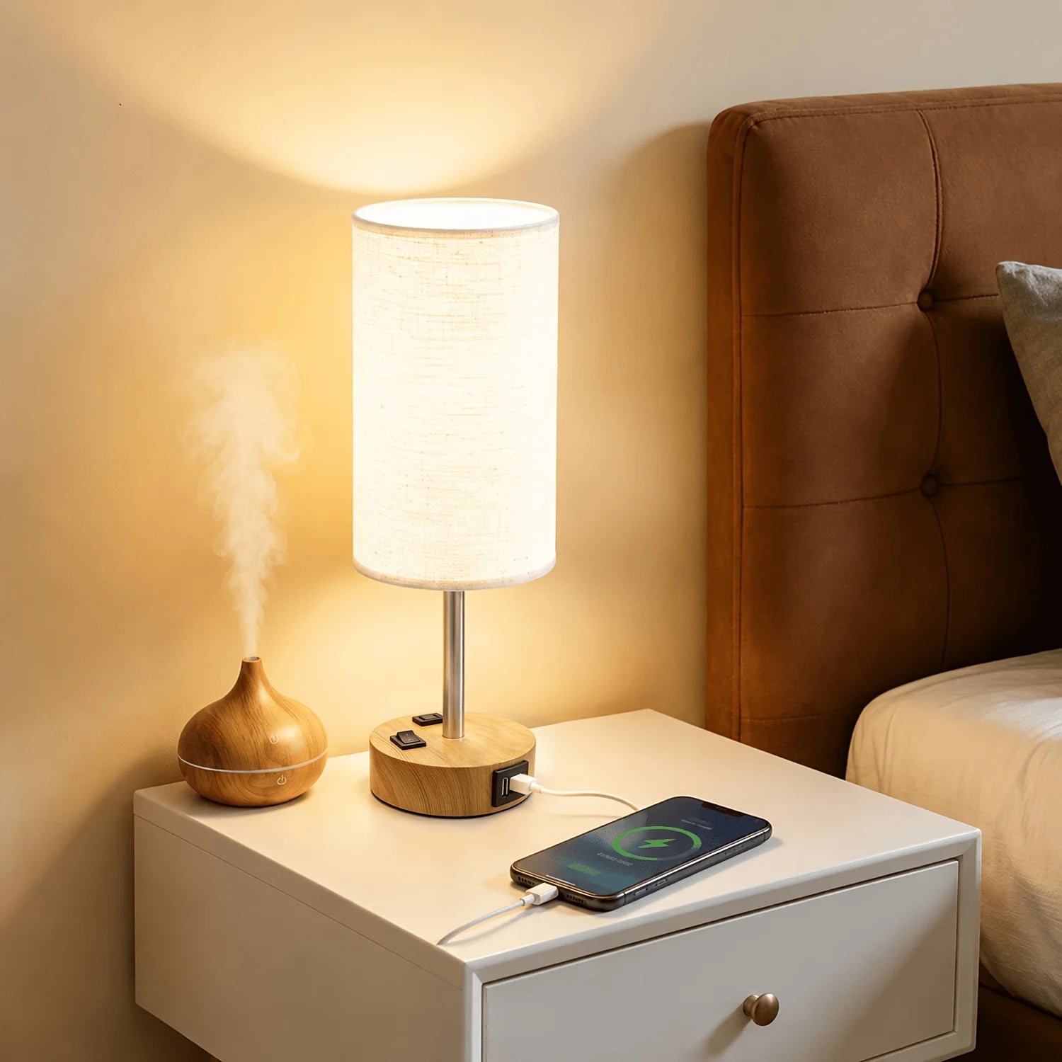 Dimmable Table Lamps with USB Charging Ports And AC Outlet