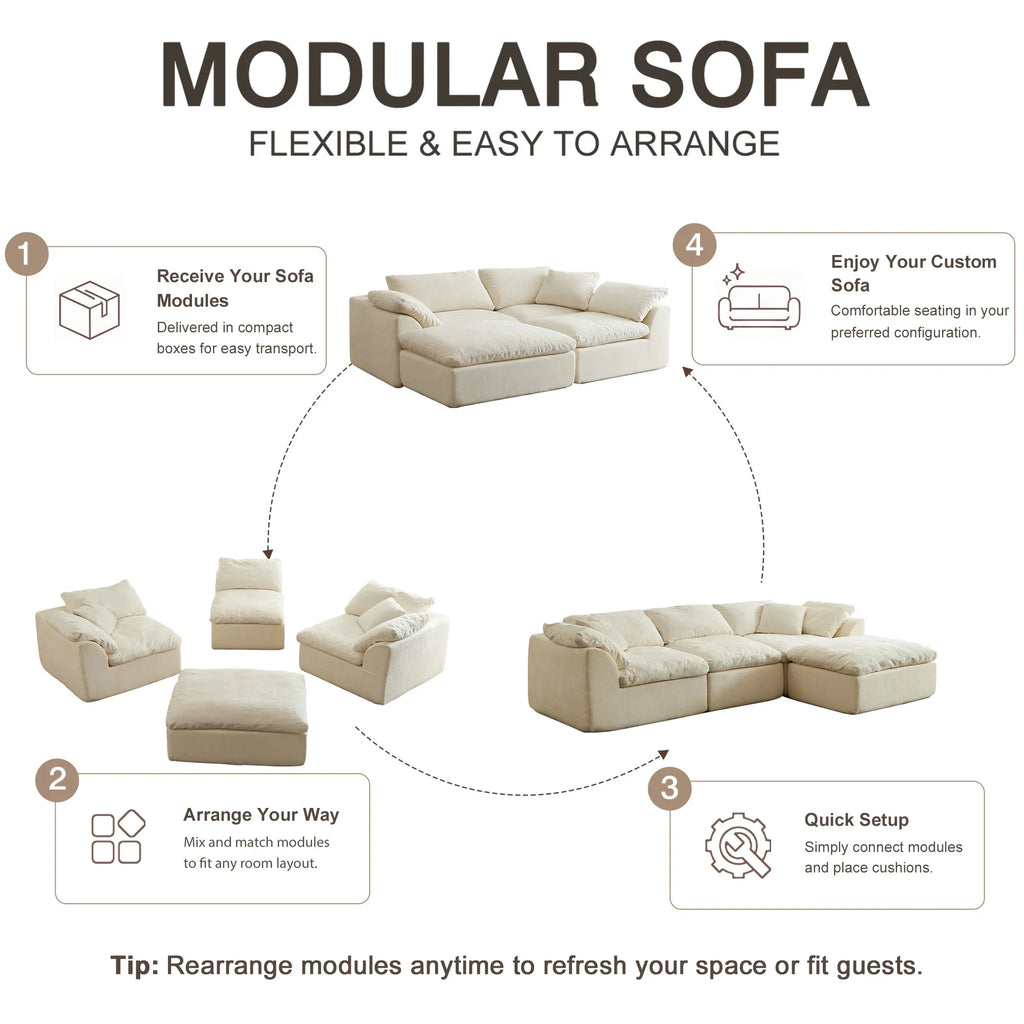 Modern Modular Sectional Sofa Oversized Deep Seat with Removable Cushions