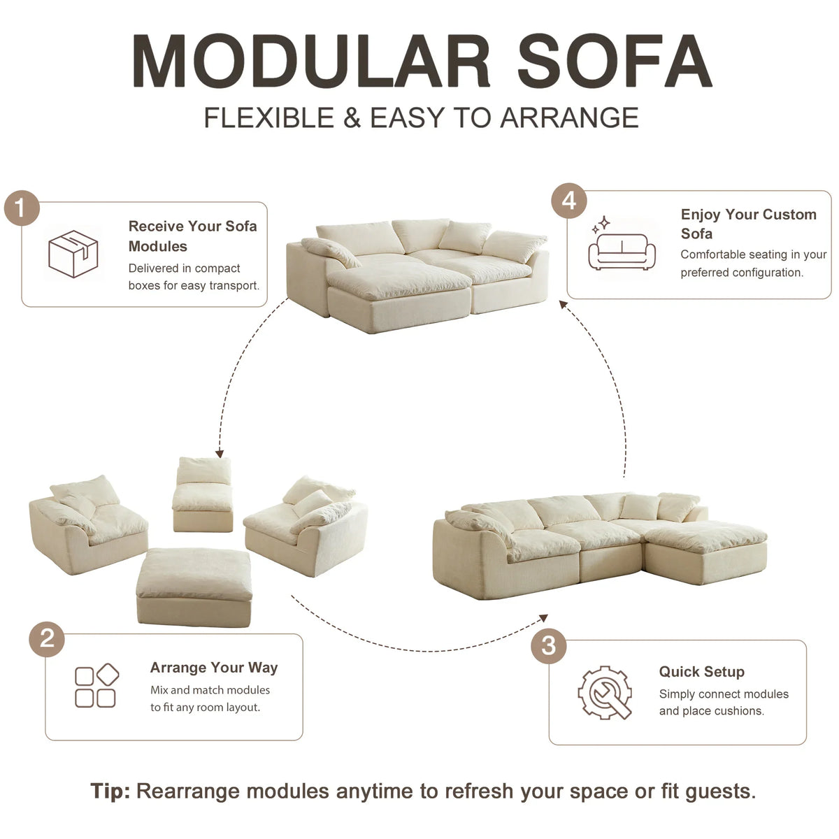 Modern Modular Sectional Sofa Oversized Deep Seat with Removable Cushions