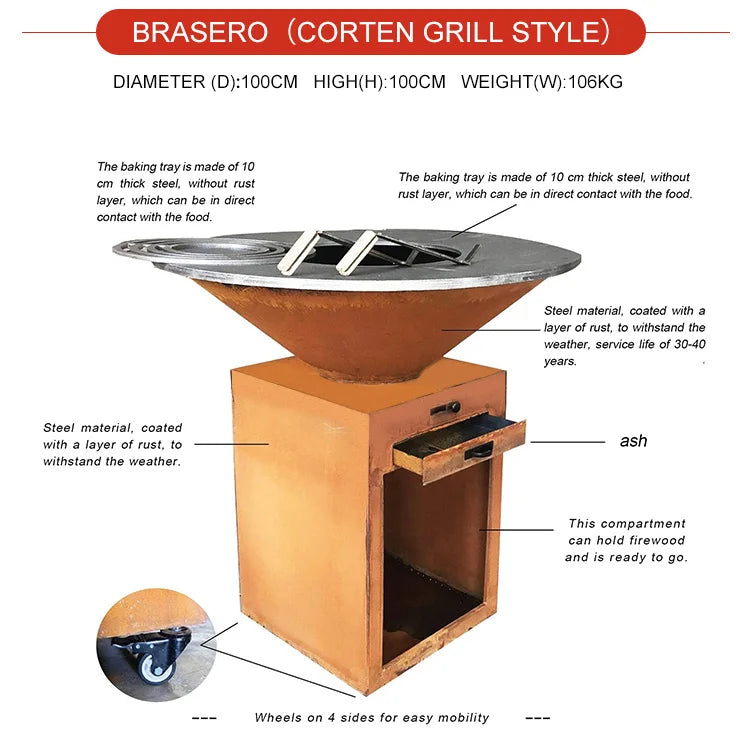Weathering Steel Fire Pit Grill