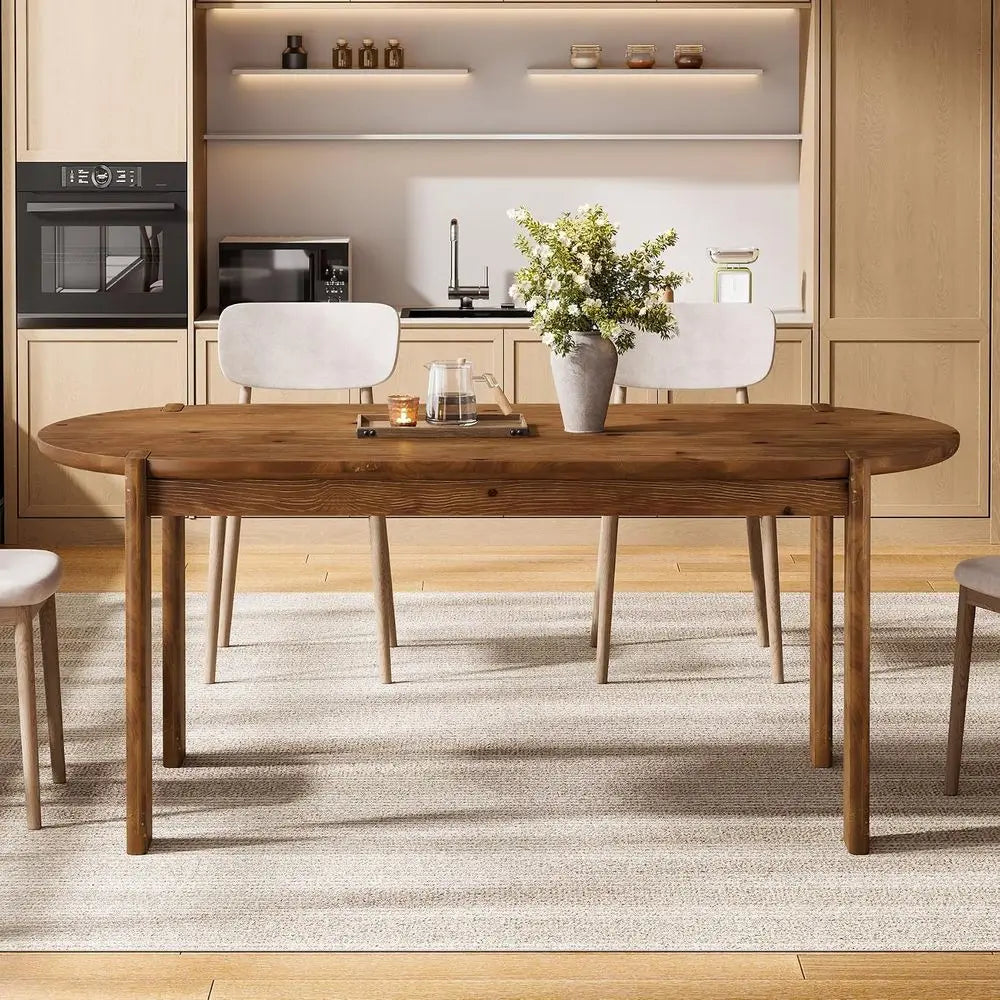 Elegant 63 Rustic Solid Wood Oval Dining Table for 4-6,