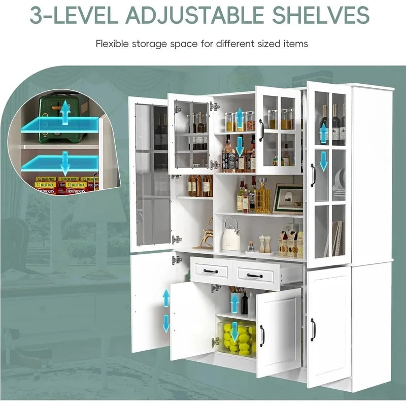 Large Kitchen Storage Hutch with Glass Doors