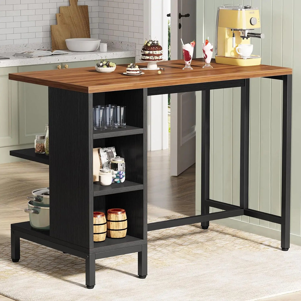 Kitchen Island Bar Table With Five Open Storage Shelves