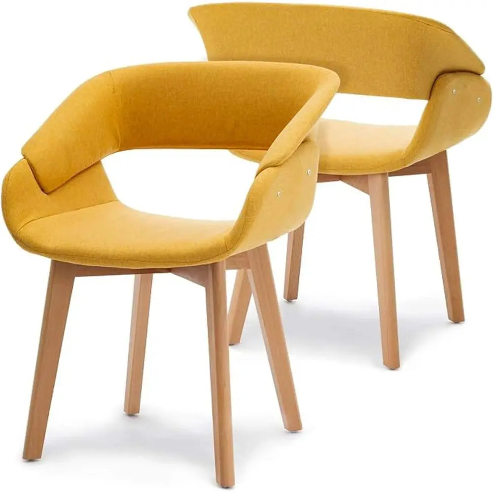 Pair of Yellow Upholstered Dining Chairs with Fabric Cushion