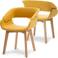Pair of Yellow Upholstered Dining Chairs with Fabric Cushion