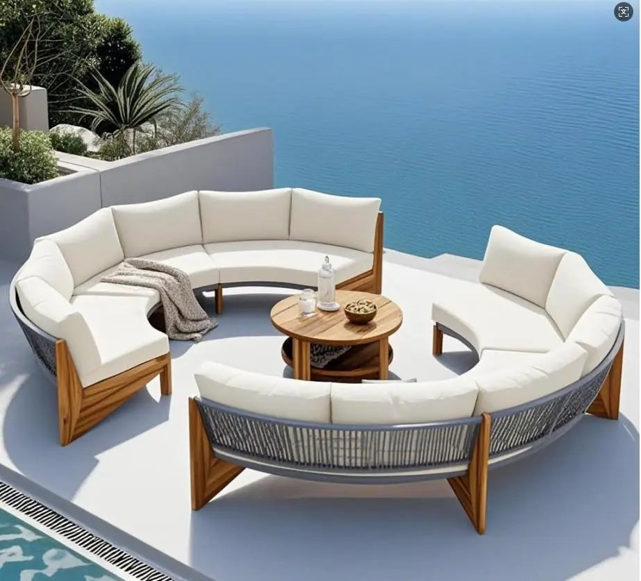 Acacia Wood Half-Moon Outdoor Sofa Set