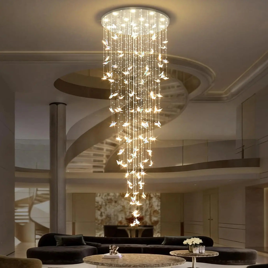 Crystal Multi-Head Long Chandelier
