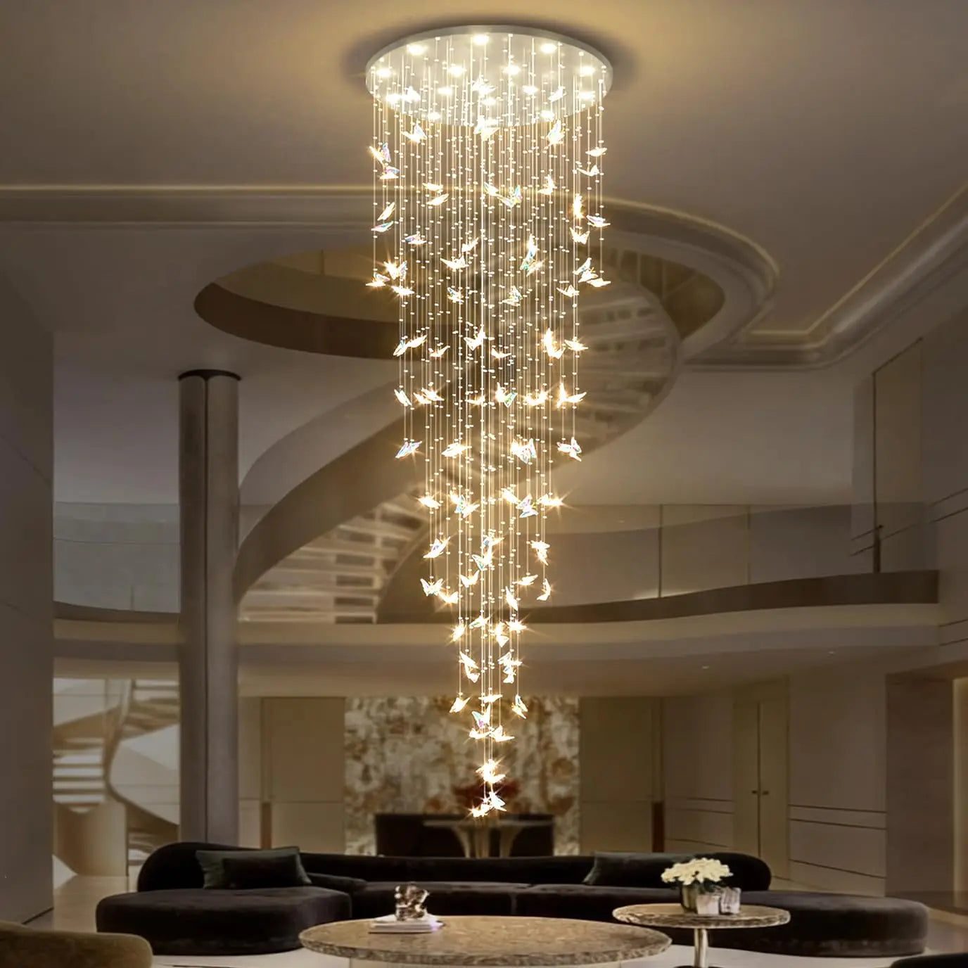 Crystal Multi-Head Long Chandelier