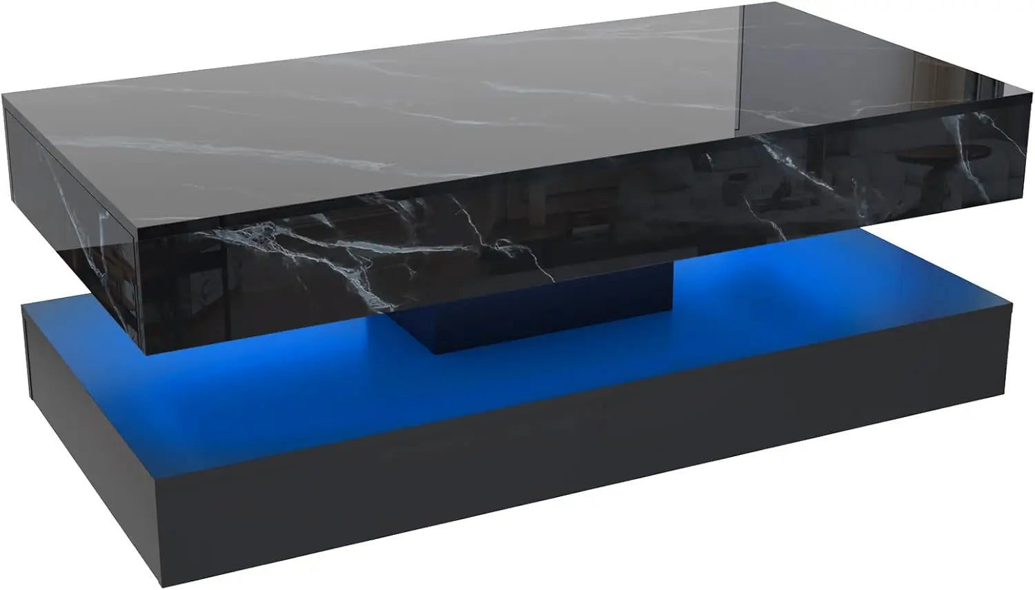 Modern Coffee Table, LED lights, Double-Layer Design
