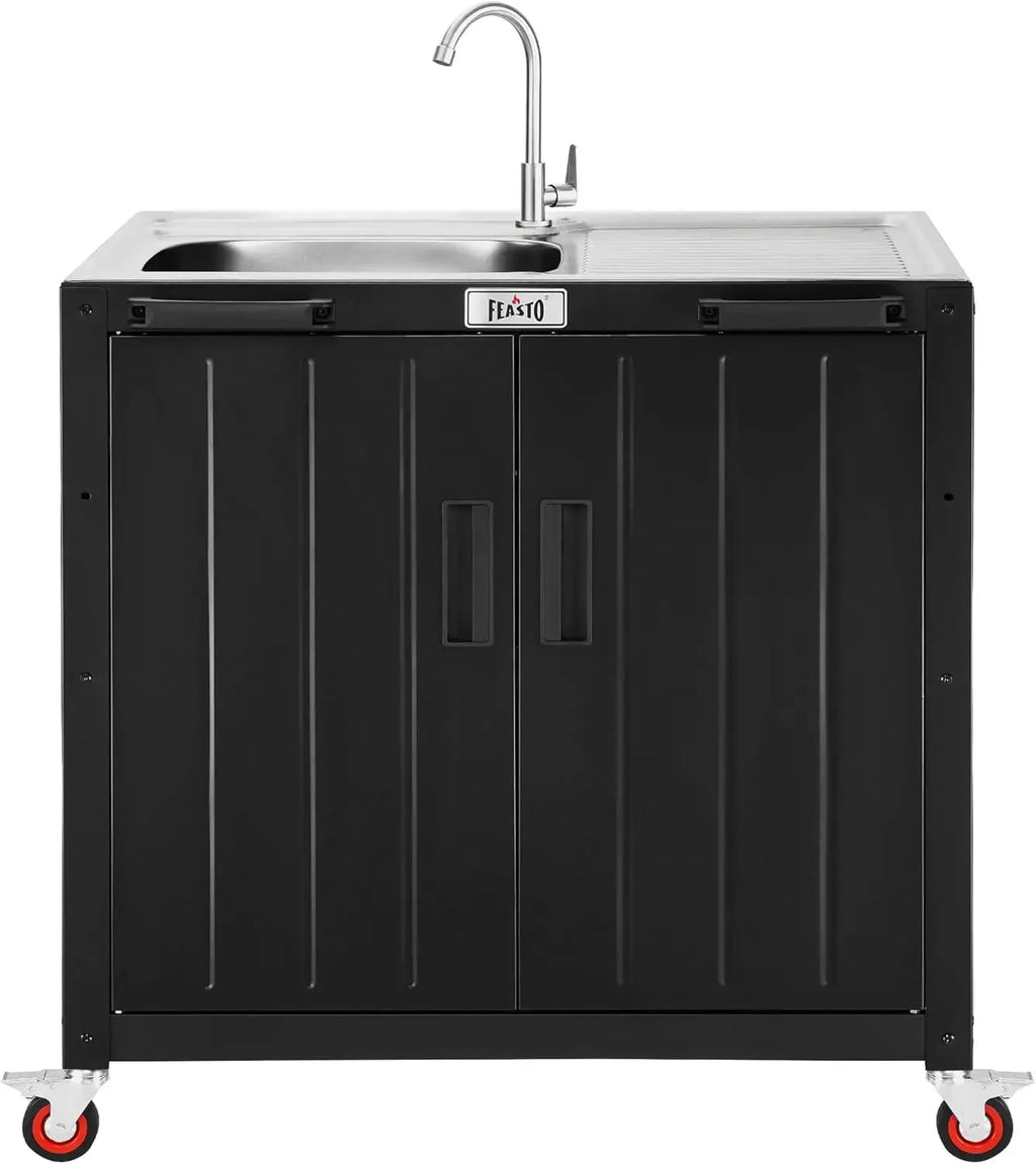 Outdoor Kitchen Island with Stainless Steel Sink and Storage Cabinet