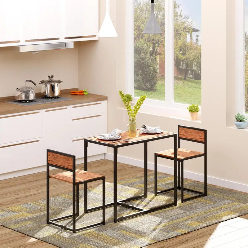 3-Piece Industrial Dining Table Set for 2