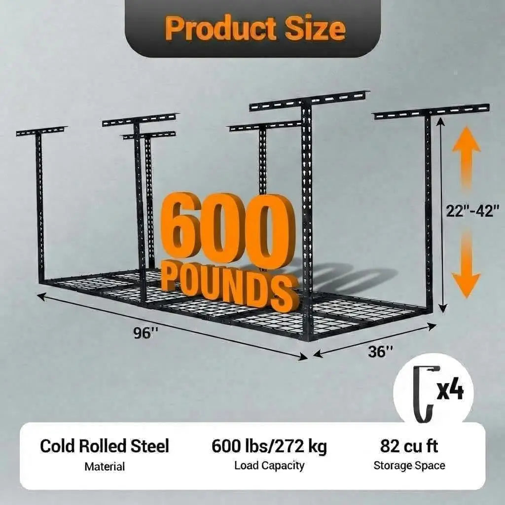 3x8 Ft 600 LBS Capacity Heavy Duty Garage Ceiling Storage Racks