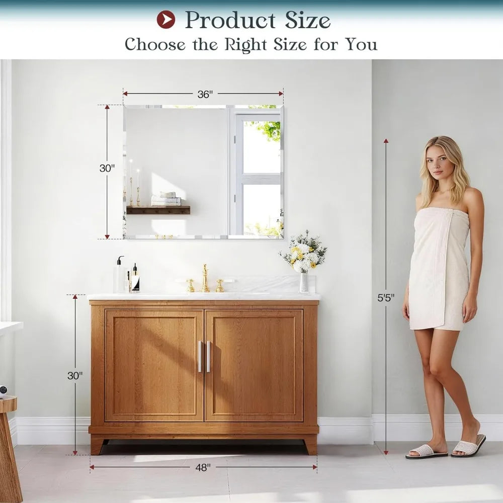 Frameless Beveled Bathroom Mirror 30x36