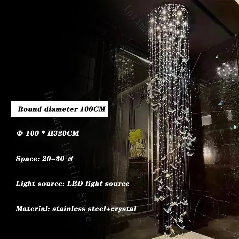Crystal Multi-Head Long Chandelier