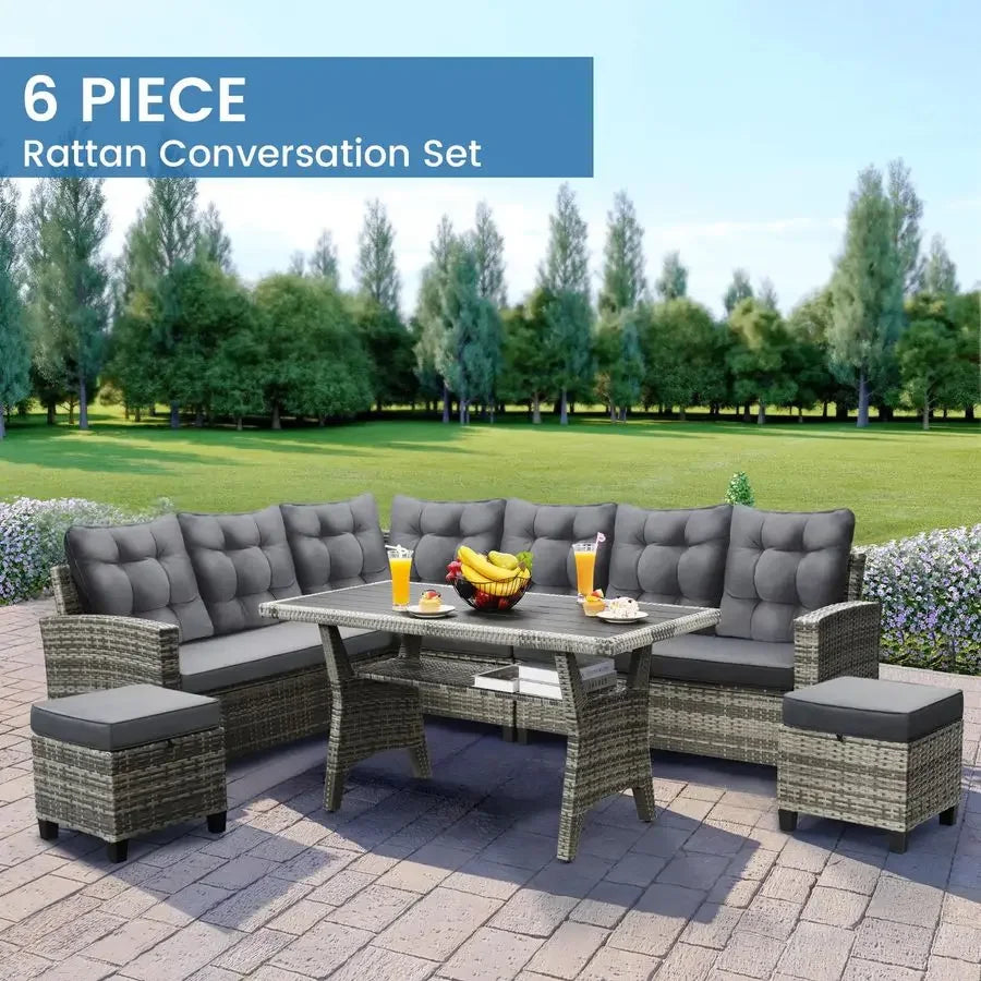 Patio Furniture Set, Outdoor Sectional Sofa with Dining Table and Chairs