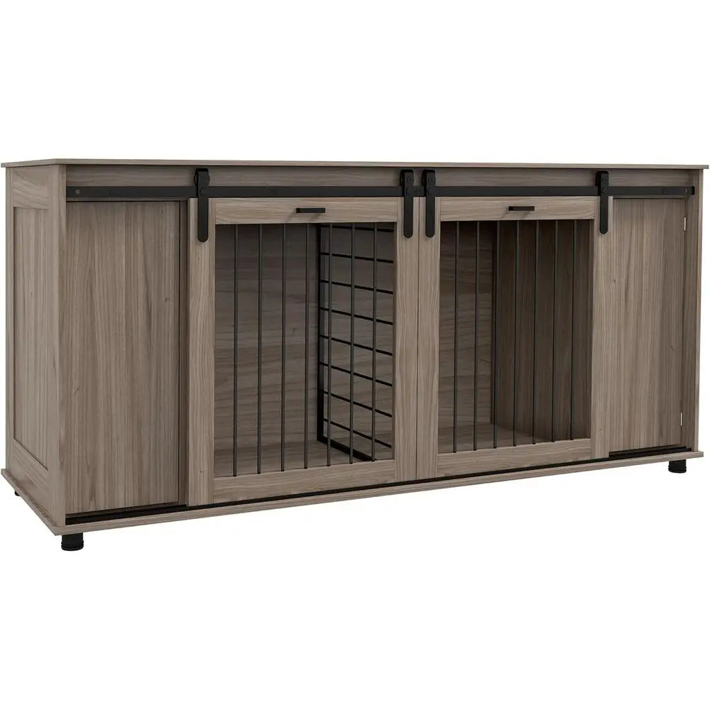 Walnut Double Door End Table Crate for Small Dogs or Large Dog