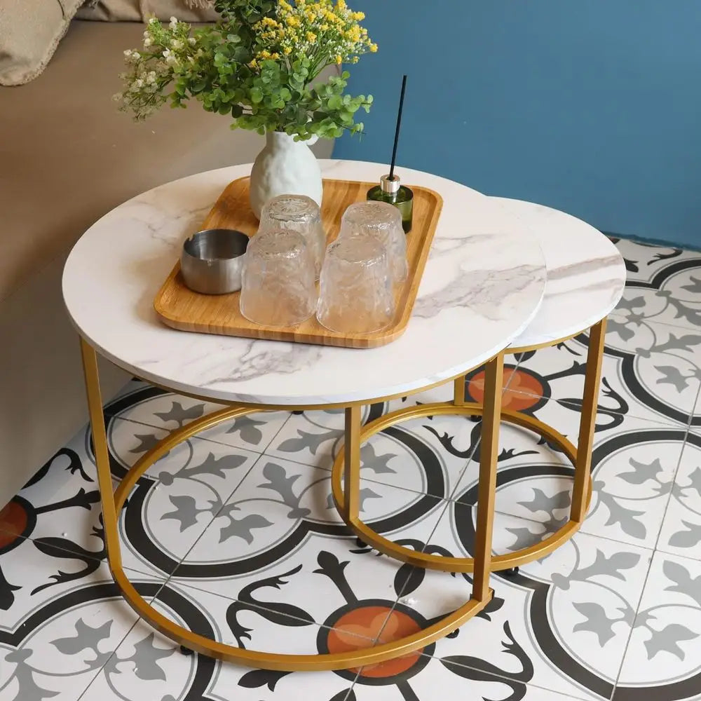 White Set of 2 Coffee Nesting Tables