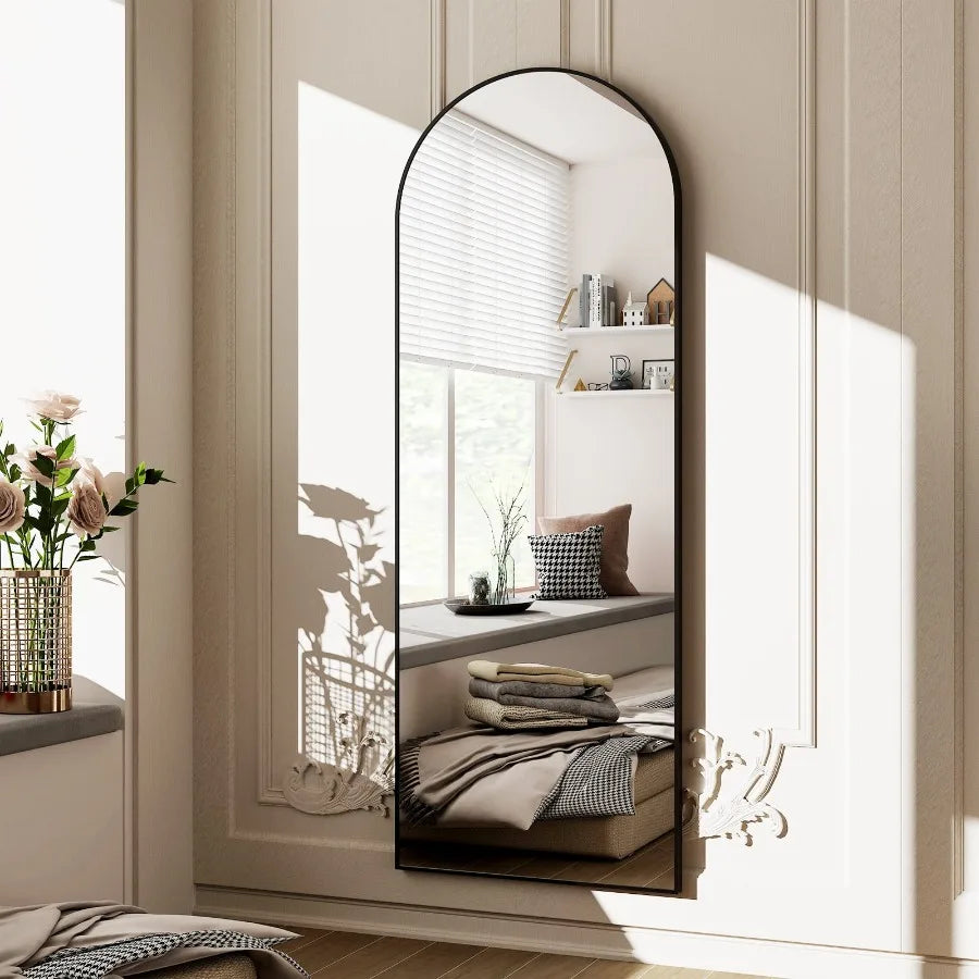 64"x 21" Arched Full Length Mirror Full Body Floor Mirrors Black
