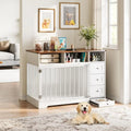 Durable Wooden Dog Crate with Bowl Holder & Storage Drawers, Suitable for Large Breeds, Indoor Pet Cage