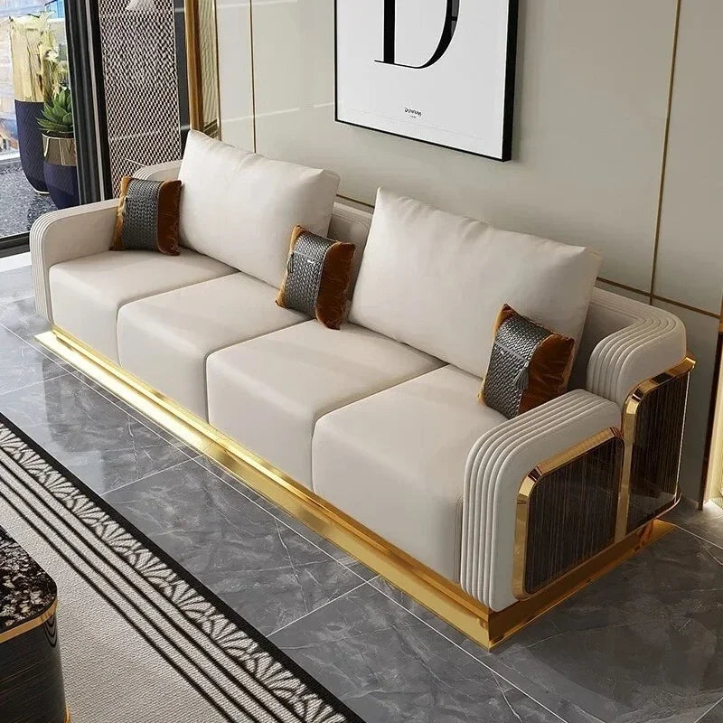 Modern Luxury Leather with Wooden Sofa Set