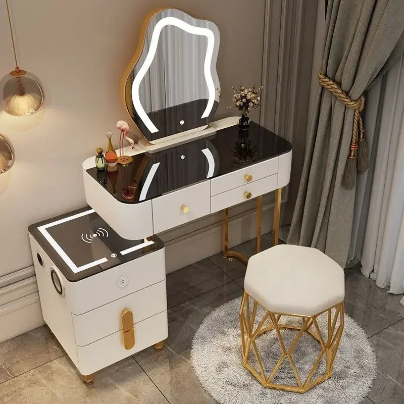 Nordic Glass Luxury Dressing Vanity Table with Smart Wireless Charging