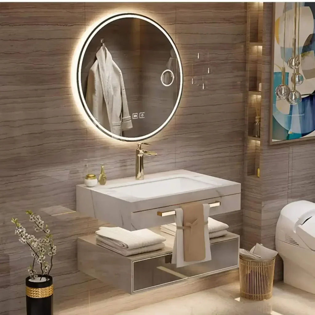Bathroom Cabinet  Slate Smart Mirror  Double Washbasin