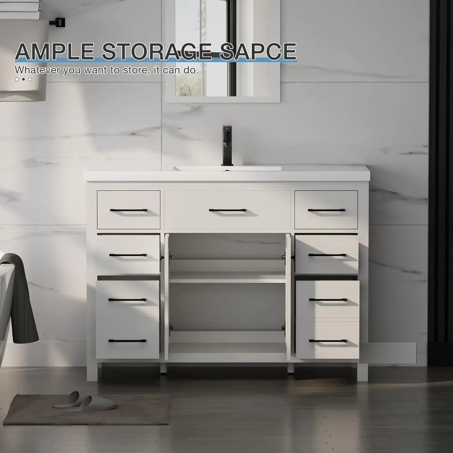 48" Modern Bathroom Vanity & Sink Cabinet Resin Single Bowl