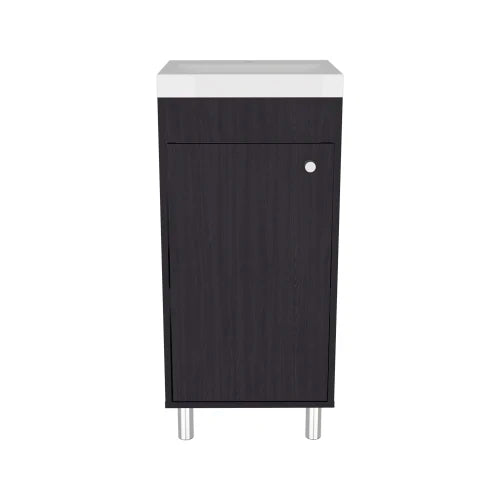 Independent bathroom vanity with one door, two shelves