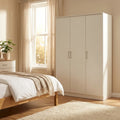 White 3 Door Wardrobe Armoire with Shelf and Hanging Rail