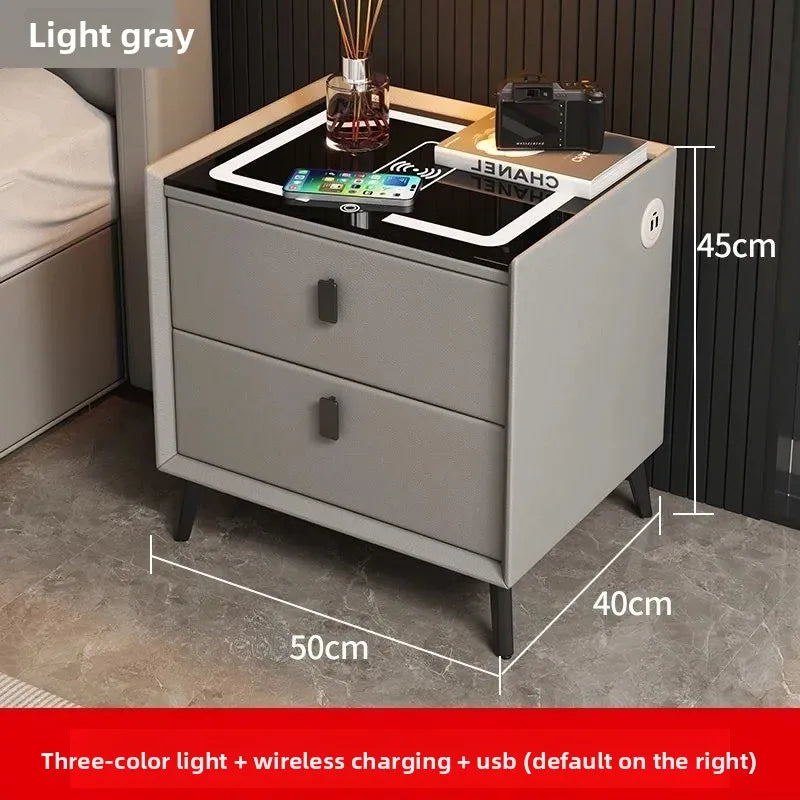 Multifunctional Smart Bedside Cabinet with Wireless Charging LED  Fingerprint Lock USB