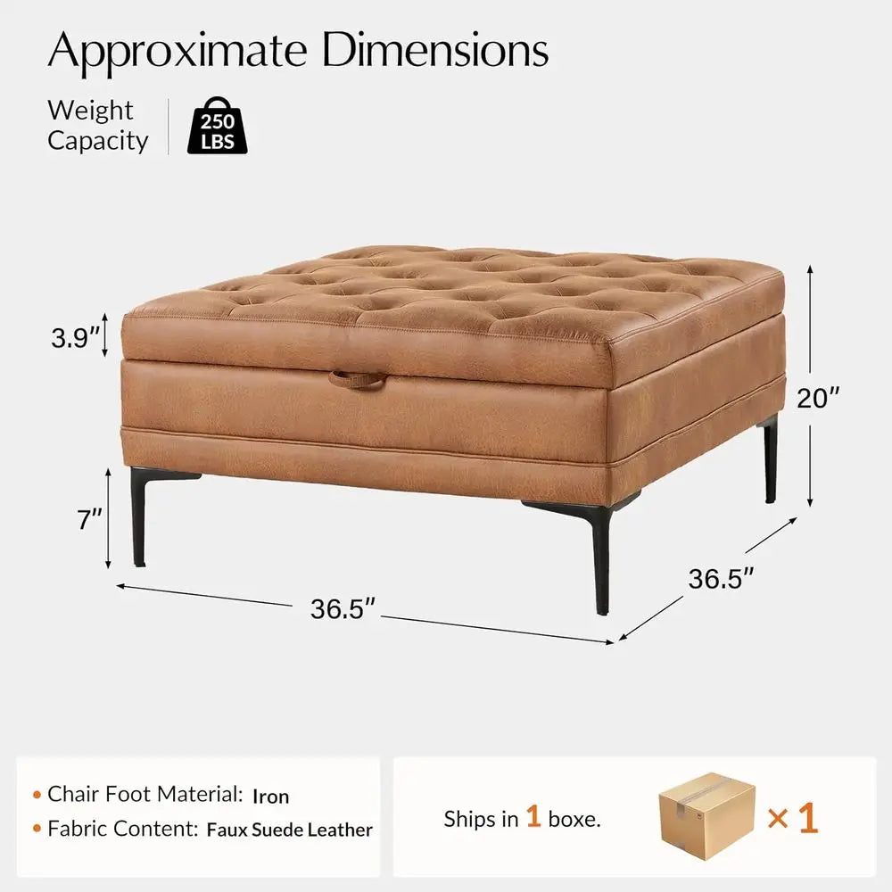 Square Storage Ottoman with Metal Legs