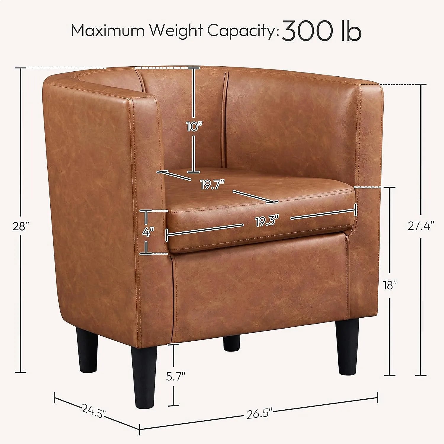 2PCS Leather Accent Barrel Chair