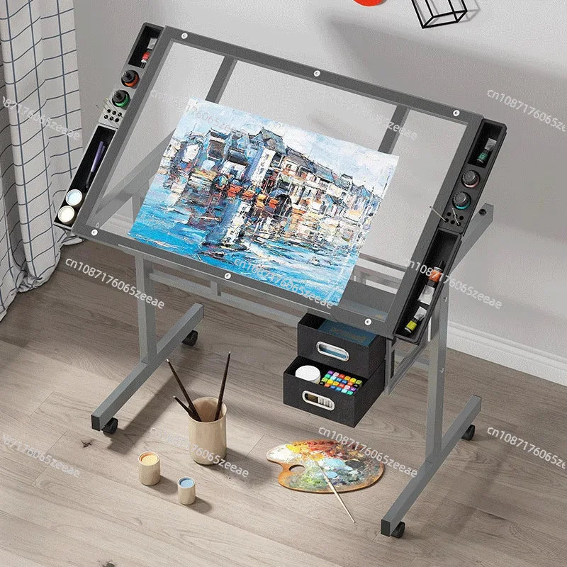 Glass Drawing Table Artist's Desk for Painting, Calligraphy, and Designer Workstation