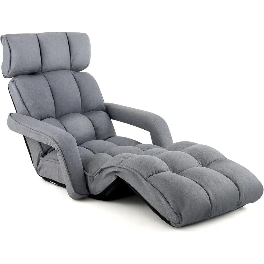 Gray 6-Position Adjustable Padded Lounger Bed with Armrest