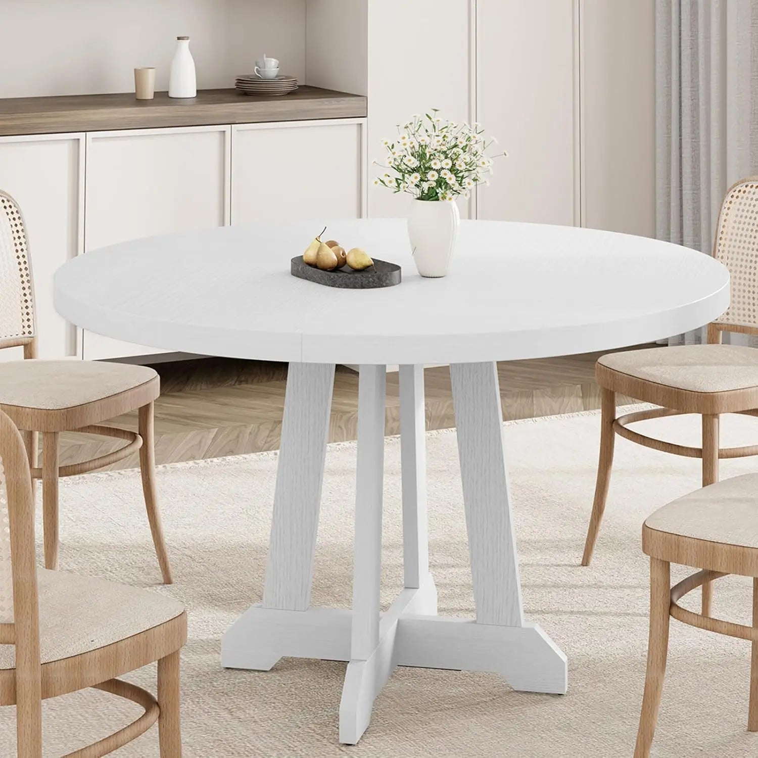 Round Dining Table For 4  With Wooden Base