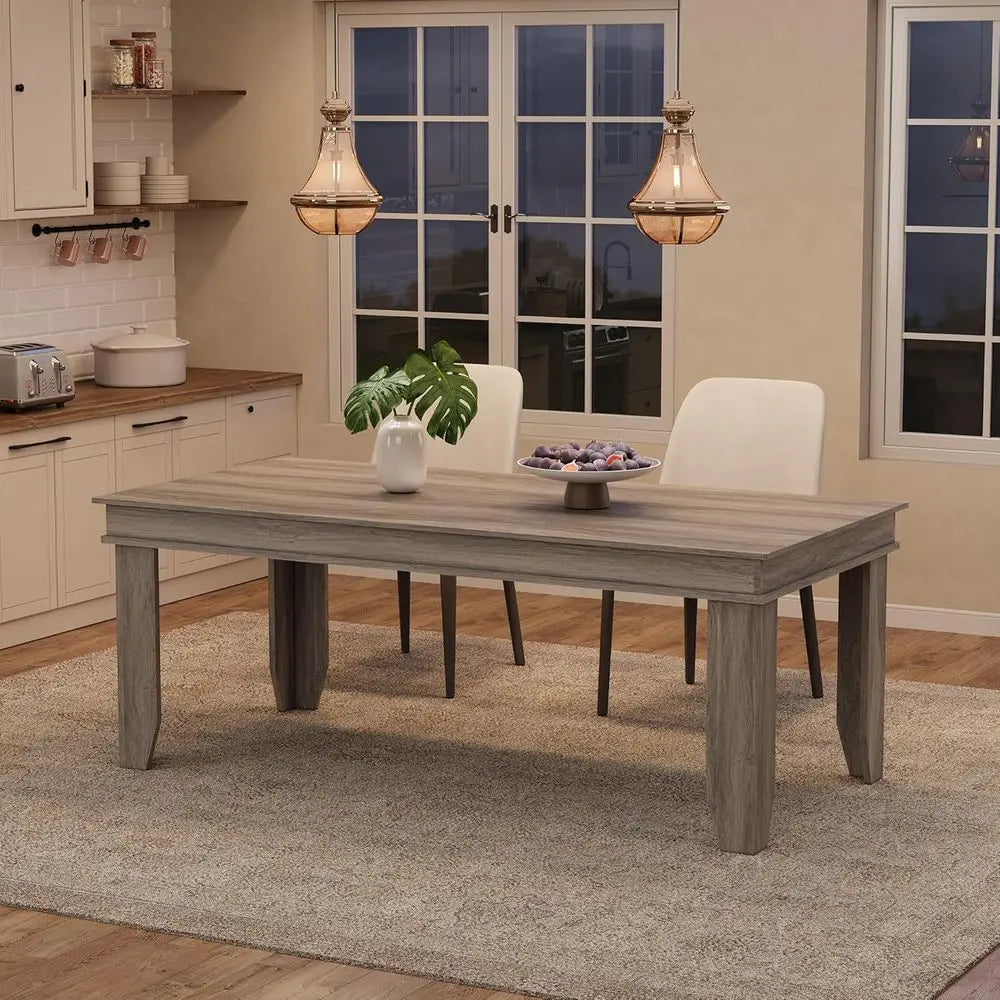 Sturdy Wooden 71 Grey Walnut Dining Table for 6-8 People