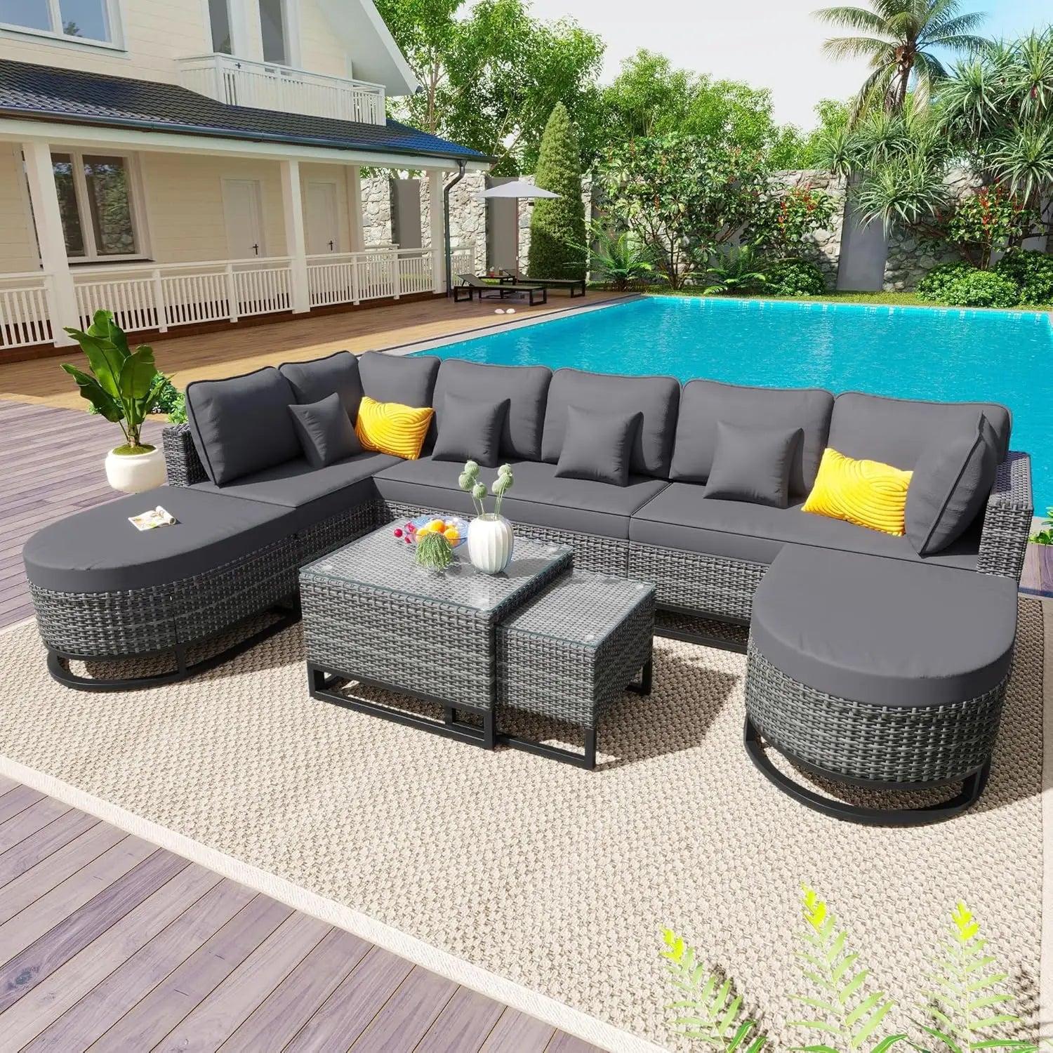 Acacia Wood Half-Moon Outdoor Sofa Set