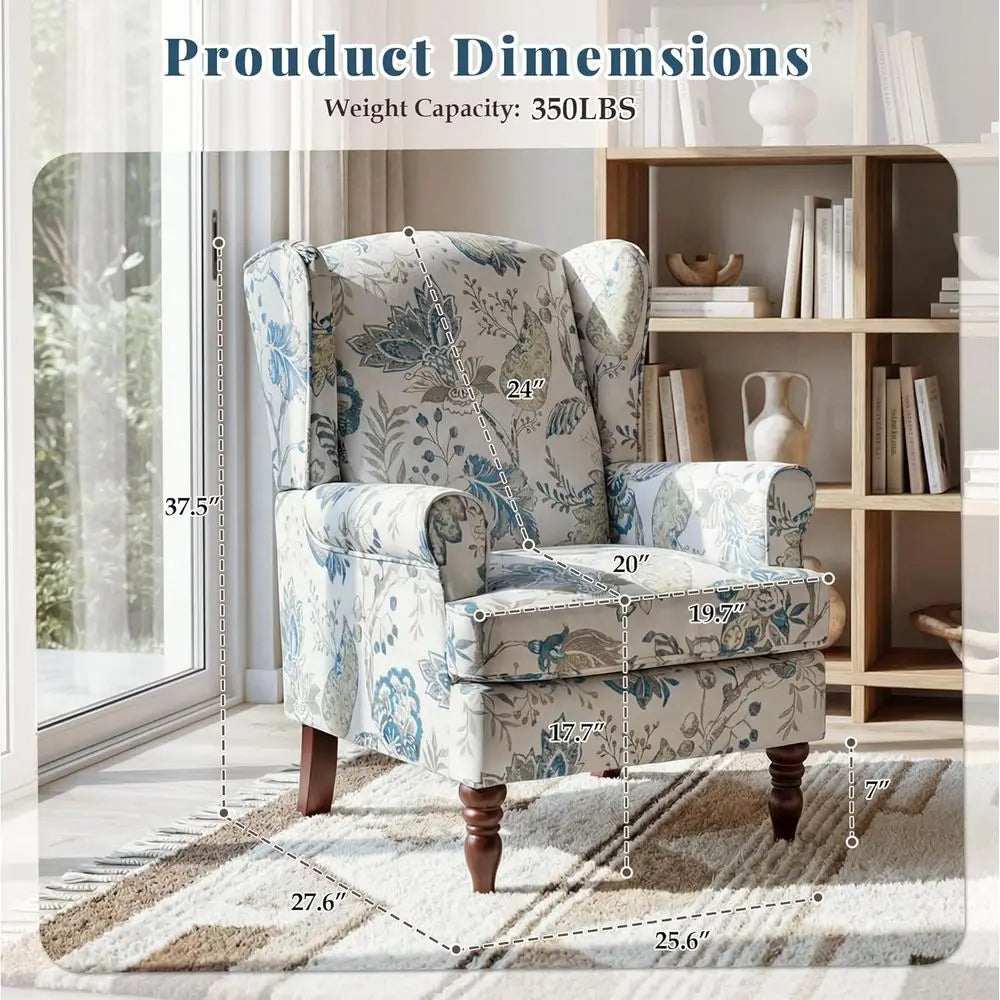 Upholstered High Back Armchair with Solid Wood Legs,