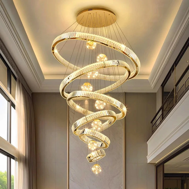 Modern Crystal Chandelier Lustre Stair Pendant