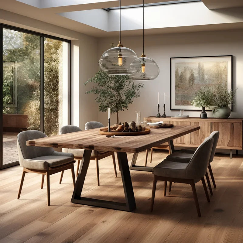 Dining Room Furniture Solid Wooden Dinning Set With 6 Chairs Dining Table