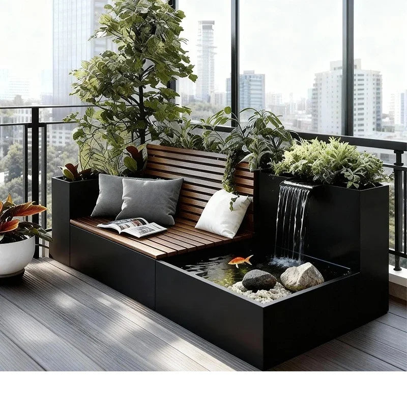 Outdoor flower box, seat combination