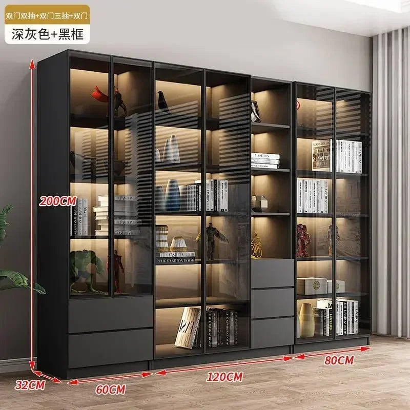 Modern Living Room Cabinet Bookcase with Glass Door Display