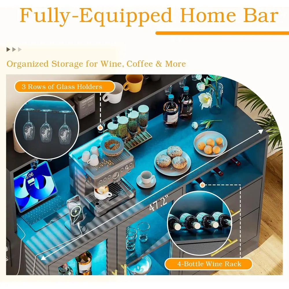 Home Bar Cabinet with RGB LED Lighting