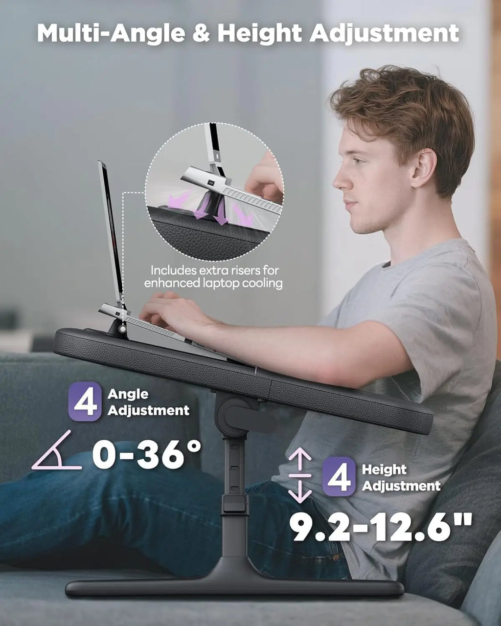 Adjustable Lap Desk for Bed with Armrests,