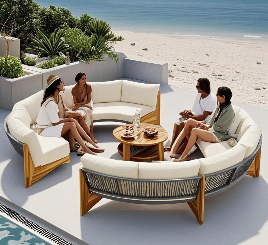 Acacia Wood Half-Moon Outdoor Sofa Set