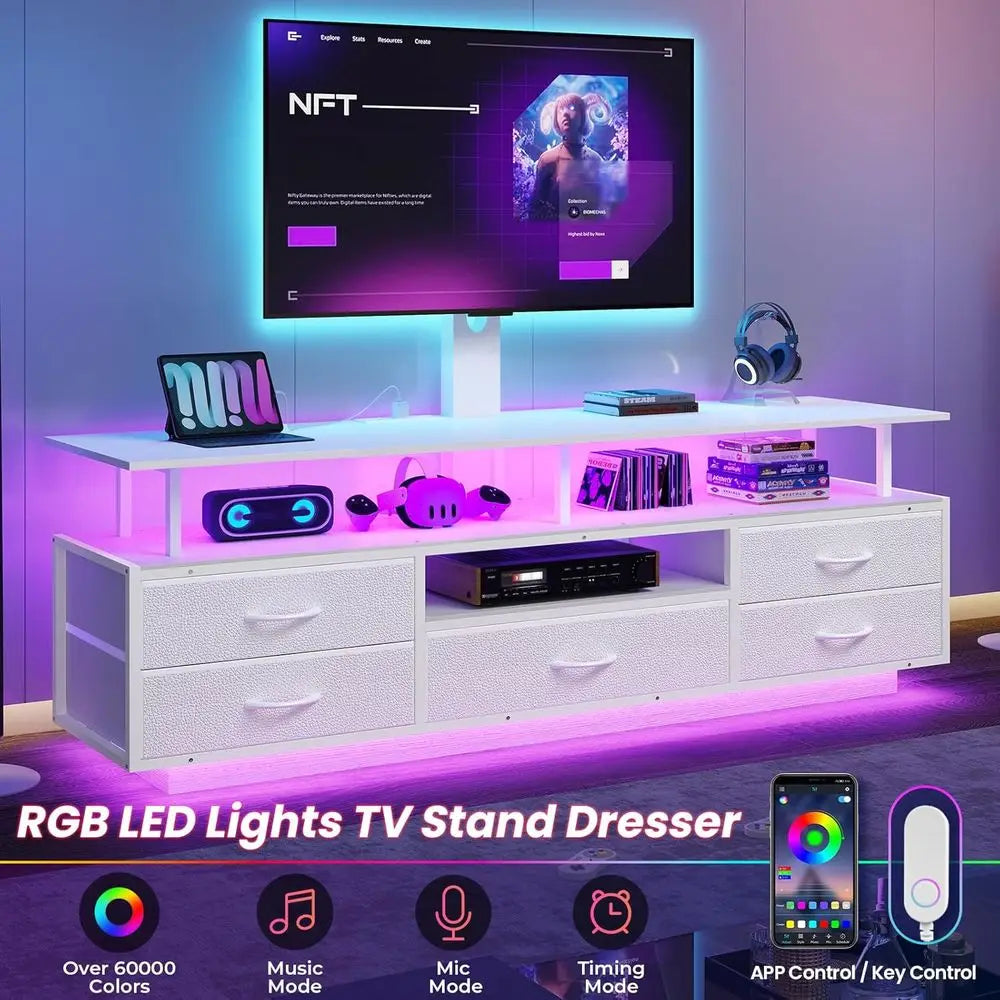 White 51.2 TV Stand with Power Outlets
