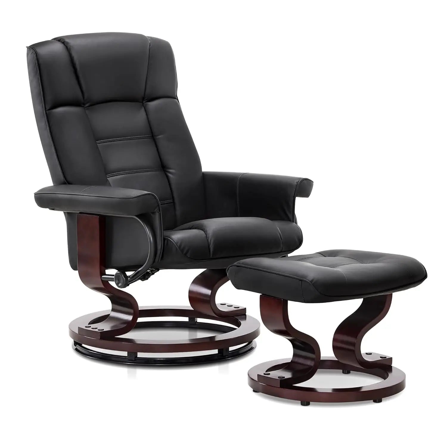Faux Leather Chair Set, Manual Swivel Recliner with Ottoman