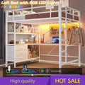 LED Lights and Charging Station Full Metal Loft Bed