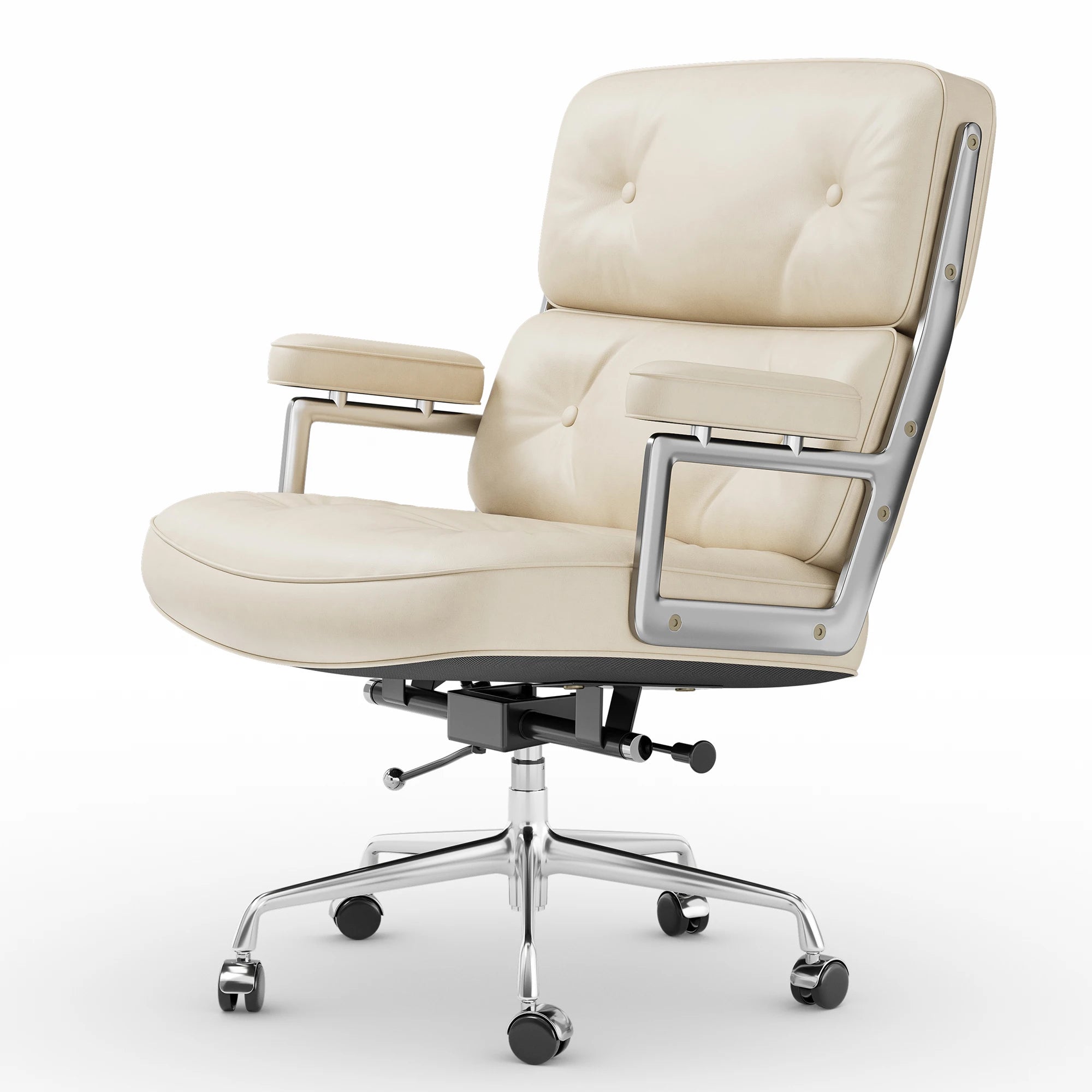 Ergonomic Office Chair Genuine Leather with Aluminum Arms and Wheels