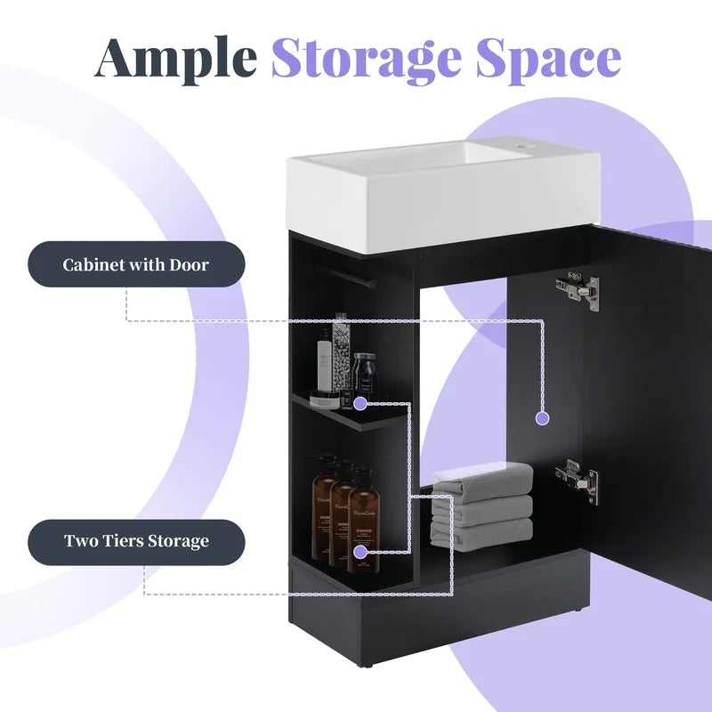 18.6" Black Bathroom Vanity with Sink and Two-Tier Shelf